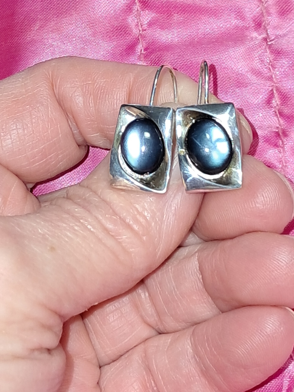 Deep Blue Cat's Eye Earrings Marked
